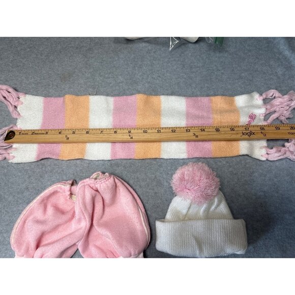 Cabbage Patch Kids Baby Winter Set Hat Scarf Pants Pink White Striped Knit 1980s - Picture 7 of 8